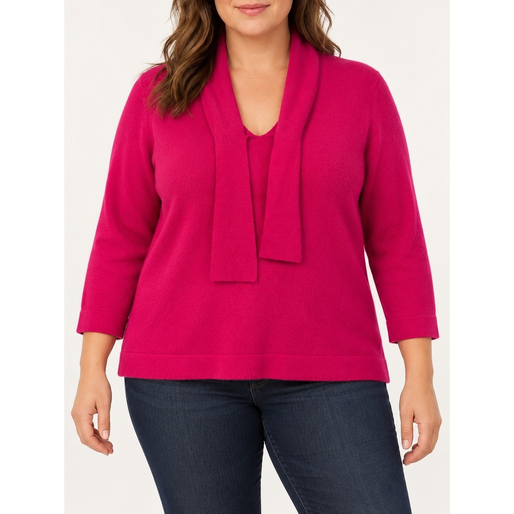 Jones New York Cashmere Scarf Neck Sweater Magenta Pink XL 100% Cashmere 3/4 Slv